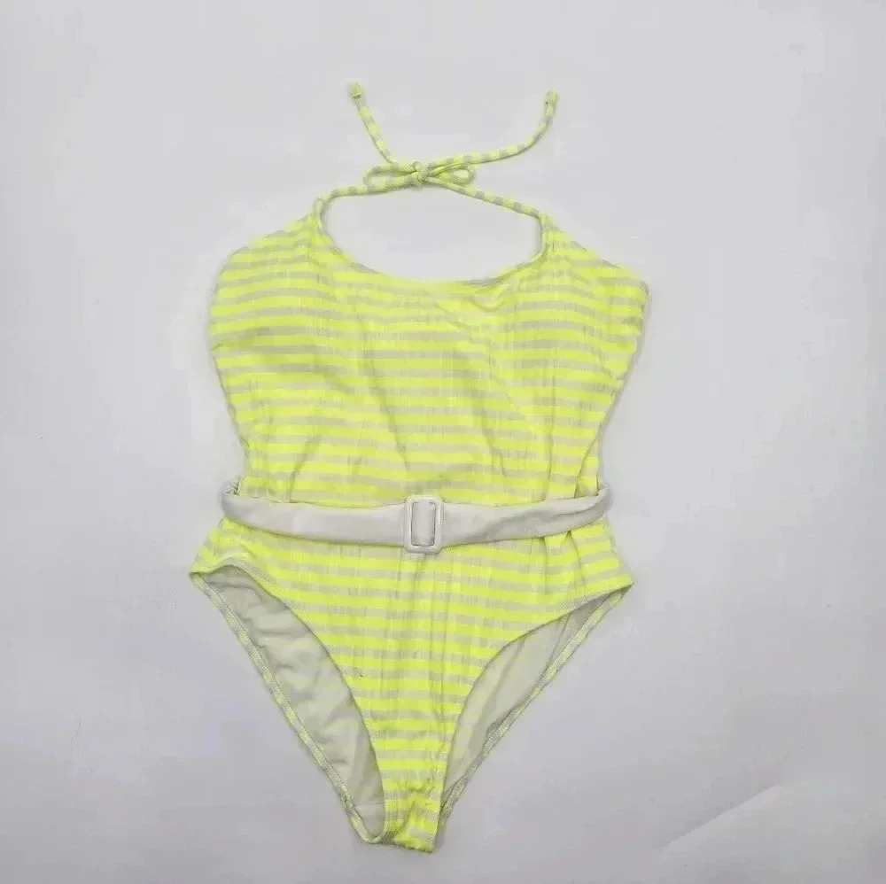 White Stripes Swimsuit Resort Beach Cutout Y2K Glam One Piece Swimsuit Large